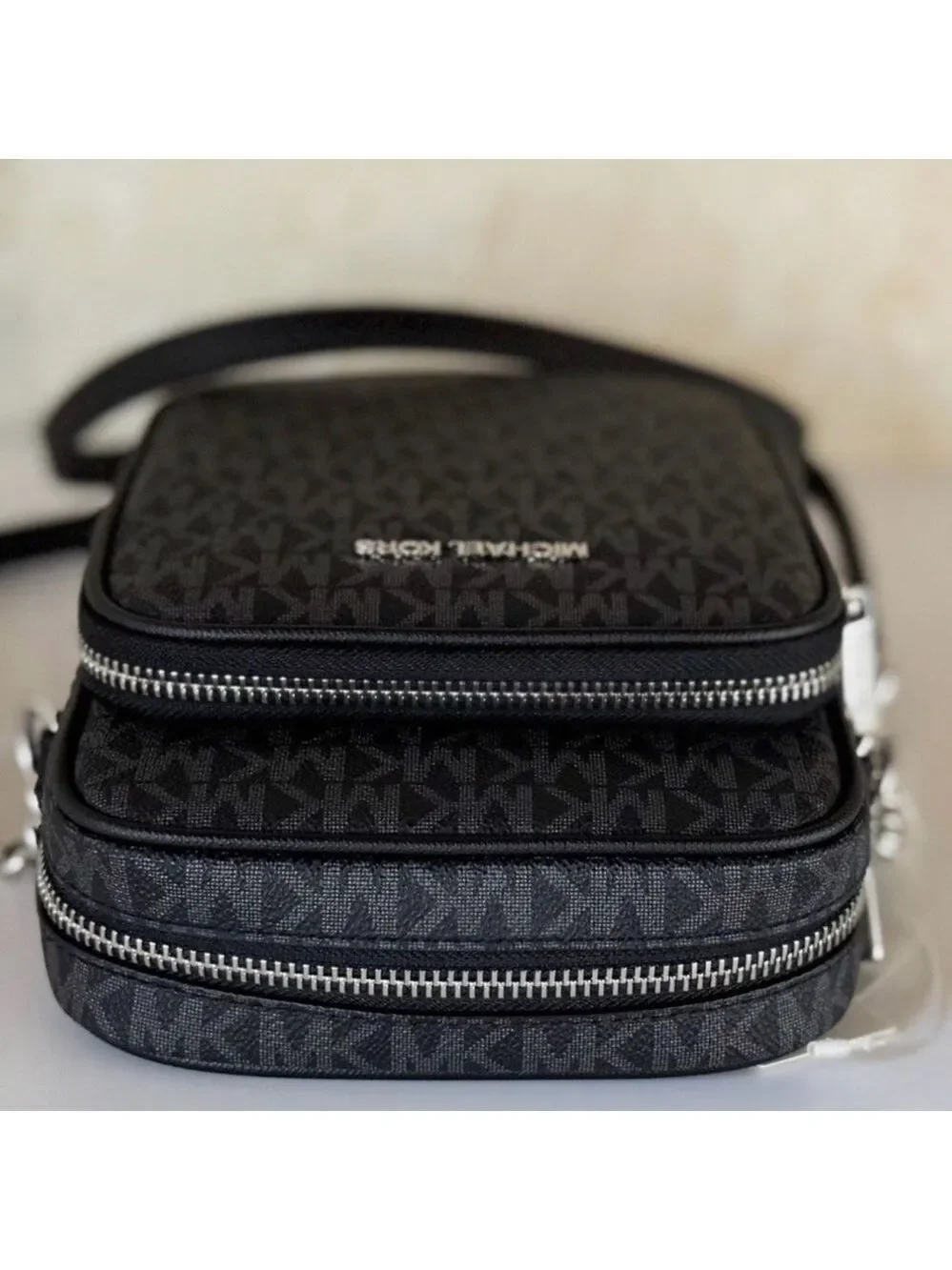 Michael Kors Black Monogram Jet Set Crossbody Bag